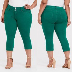 Torrid Green High Rise 3 Button Jegging Crop Jeans
